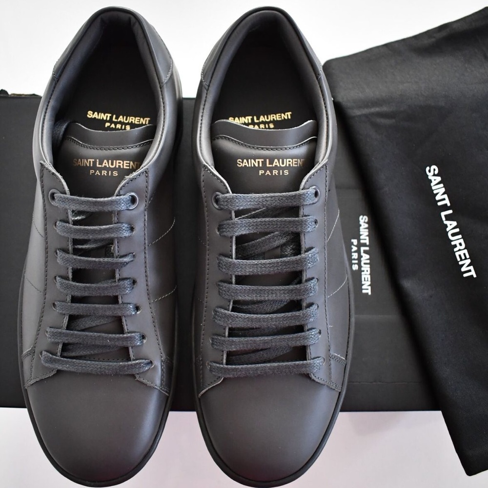 SAINT LAURENT SL/01 Men’s Dark Gray LEATHER LOW-TOP Sneakers Shoes